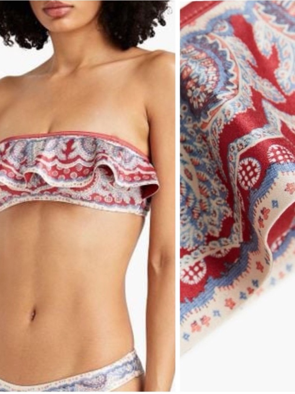 Zimmermann Red and Blue Paisley Ruffle Bandeau Camisole Top